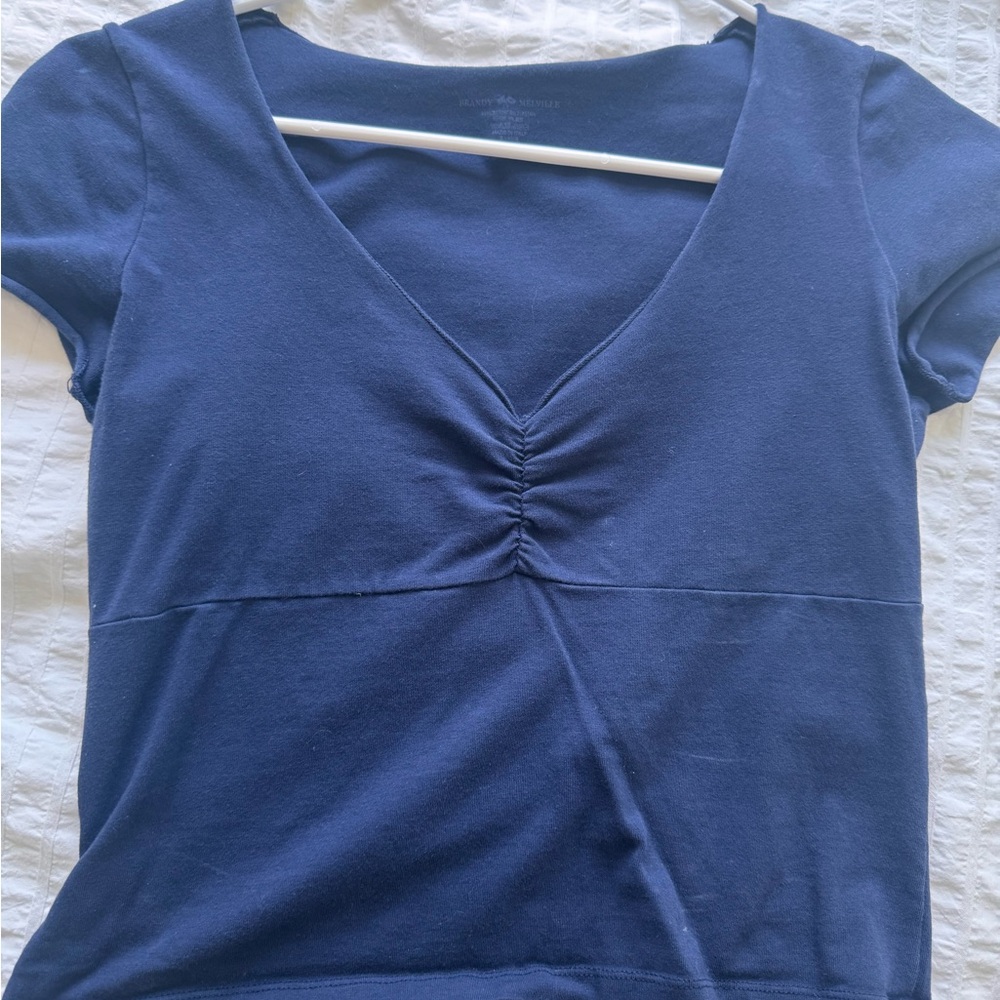 Brandy Melville Blue Cap Sleeve Ruched Tee